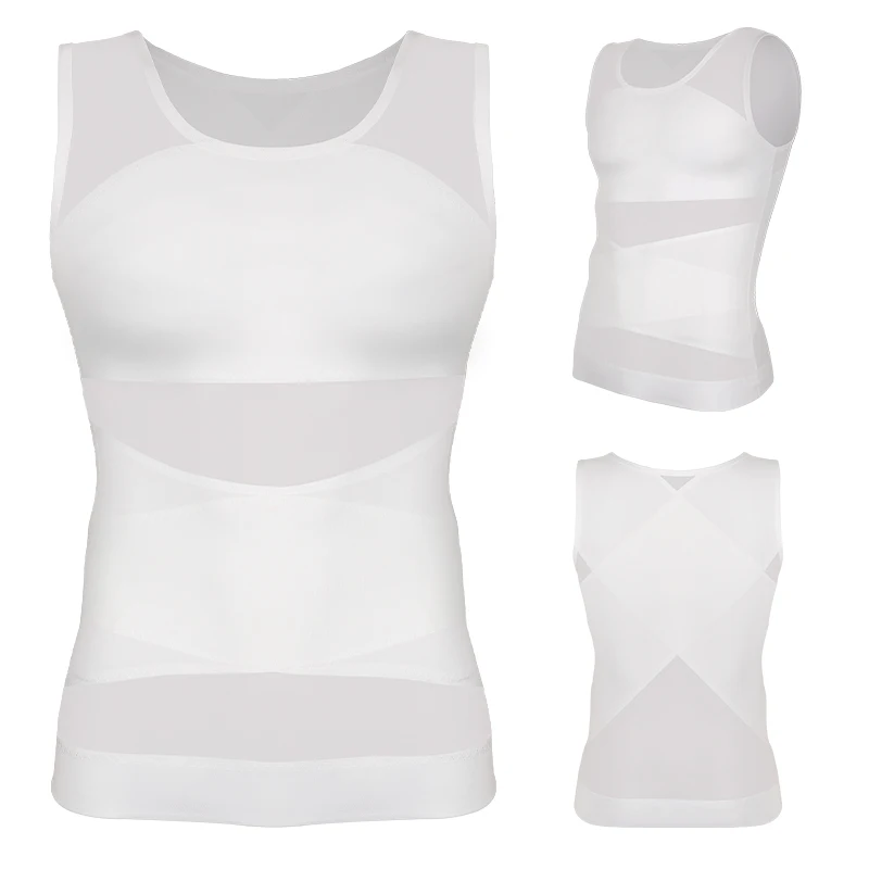 Kompressionsshirt für Männer, schlankmachendes Unterhemd, Body Shaper Tank Top, Gynomastica, ärmellose Shapewear-Weste, Netz-Kreuzanzug, 3XL – Detail 17