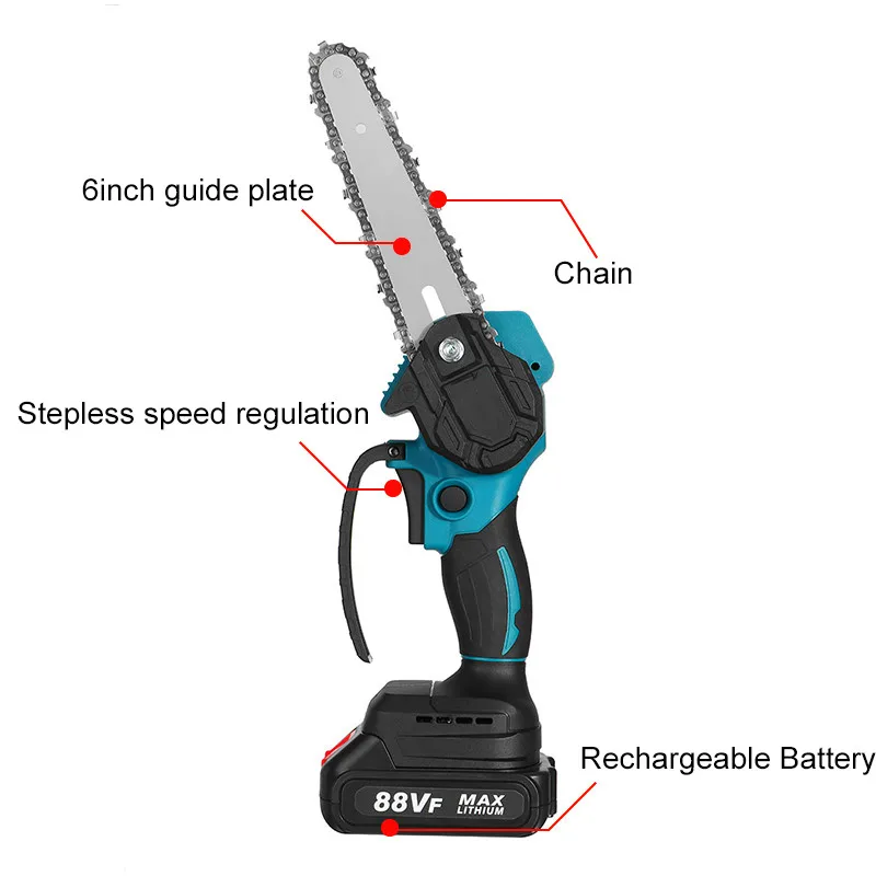 6 Inch Chain Saw Cordless Handheld Pruning Saw Portable Woodworking Electric Saw Cutting Tool with Lithium Battery