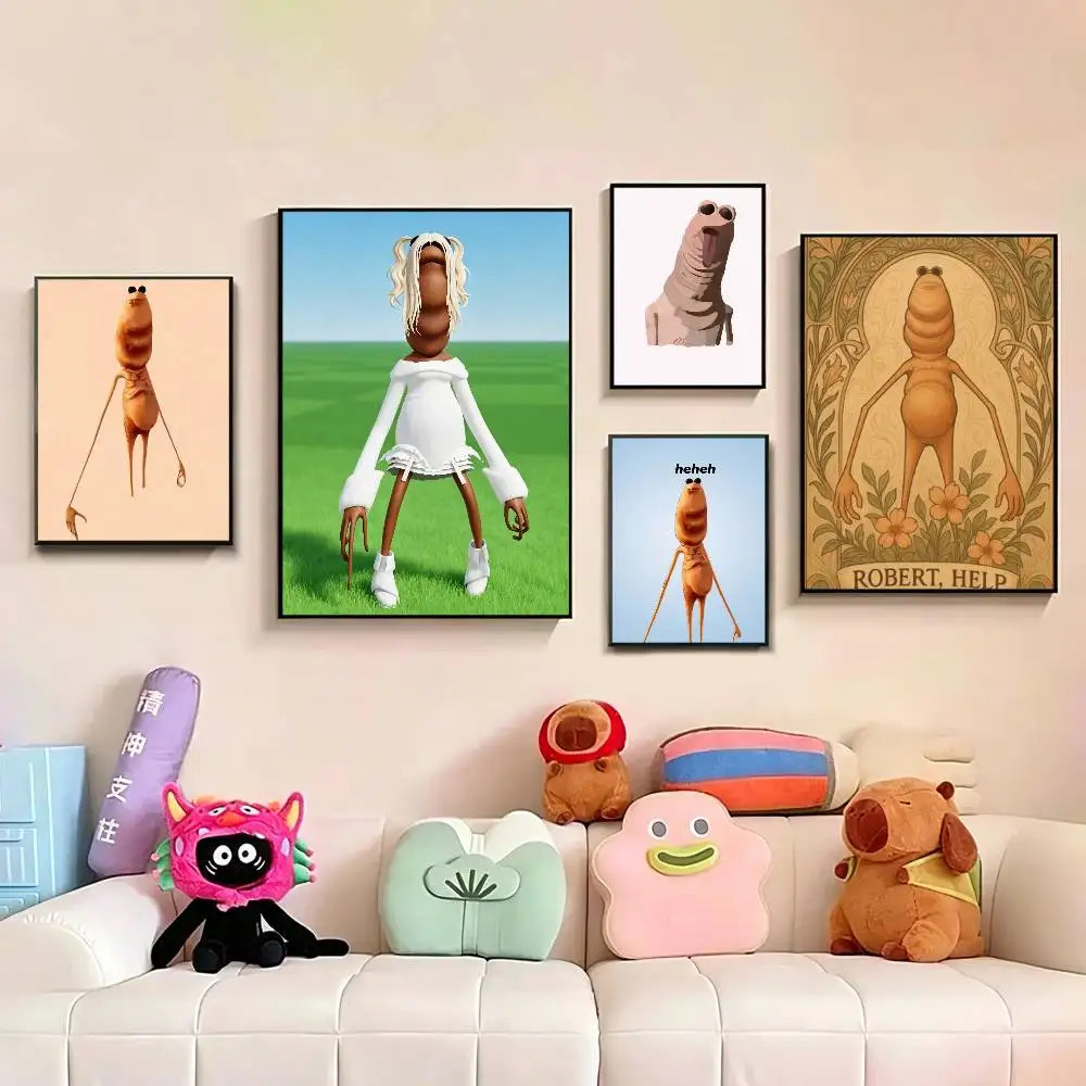 Marcus The Worm Robert Help  Poster Waterproof Wall Art Sticker For Bar Living Room Vintage Decor