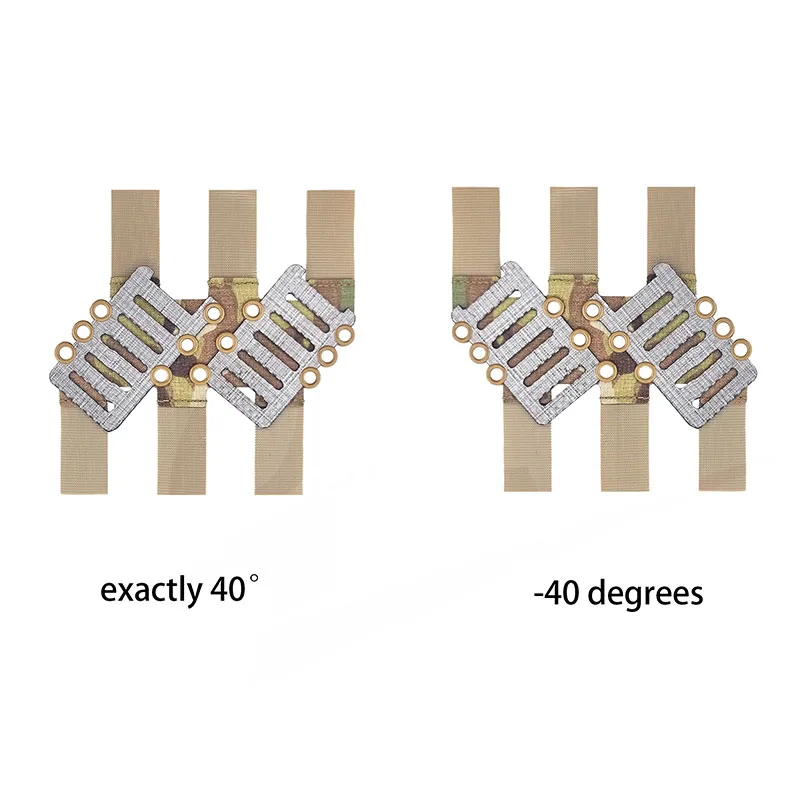 Dual 40-degree positive and negative angle MOLLE adapter plates in two styles, tactical belt adapter plate