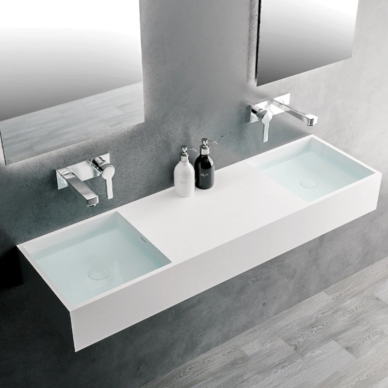 

Hot Selling Modern Luxury Solid Surface Bathroom Sinks Artificial Stone Wall-Hung Marble Wash Basin Countertop