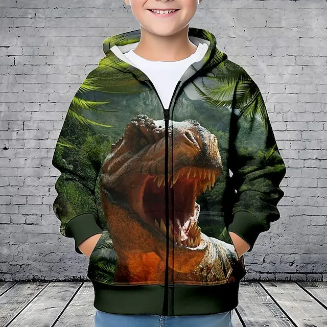 Hoodies Animal Dinosaurs 3D Printed Zipper Sweatshirts Boys Girls Sweatshirts Children Fashion Long Sleeve Oversized Hoodie Coat