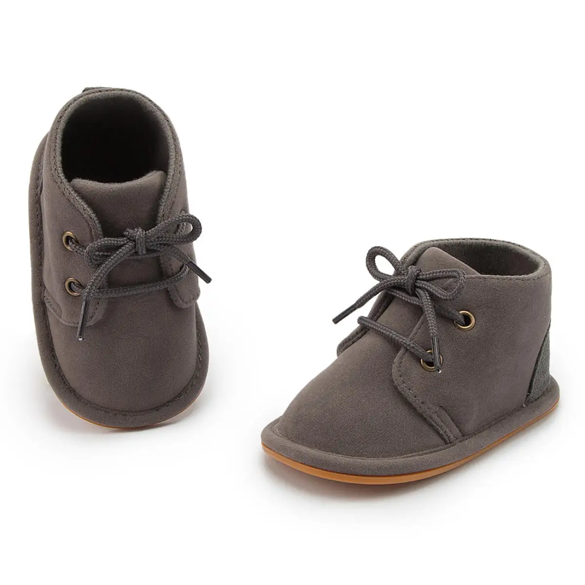 Solid Color Baby Casual PU Suede Leather Booties Autumn Winter Warm Lace Up Boys Girls First Walkers Rubber Soft Anti-slip Sole