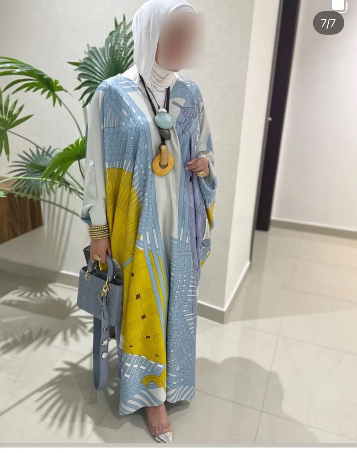 

Summer Muslim Lady Fashion Printed Silk V-Neck kaftan Maxi Dress Boho Beach Wear Loose BouBou African Femme Outfit Abaya