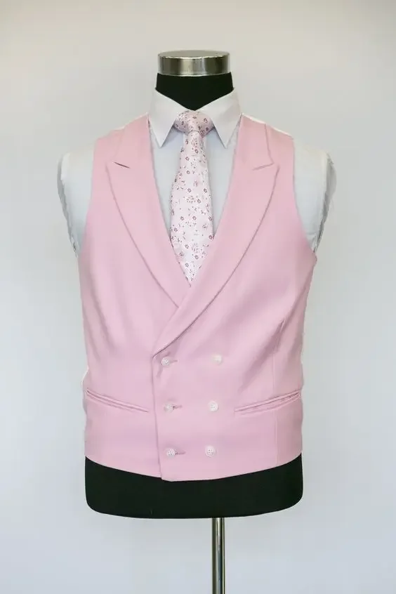 Custom Pink Brown Men Vest Double Breasted Waistcoat Slim Fit Peak Lapel High Quality Groom Prom Dinner Vests Hombre Vestir