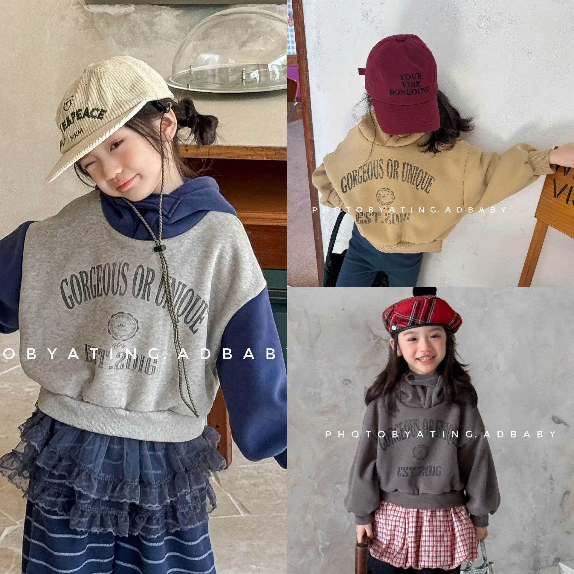 

Winter Kids Girls Sweatshirt Cotton Letter Print Fleece Infant Babys Girls Hoodies Thick Spliced Toddler Little Girls Pullovers