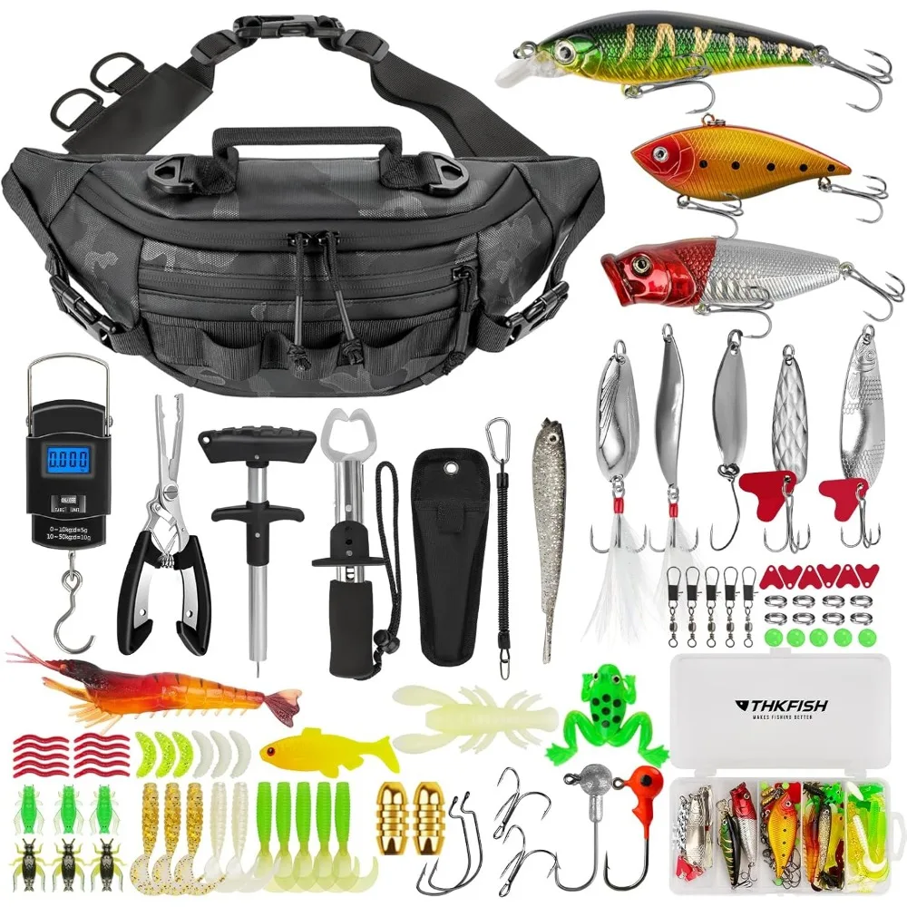 

Fishing Waist Pack with Tackle Box Lure Kit Pliers Lip Gripper Scale