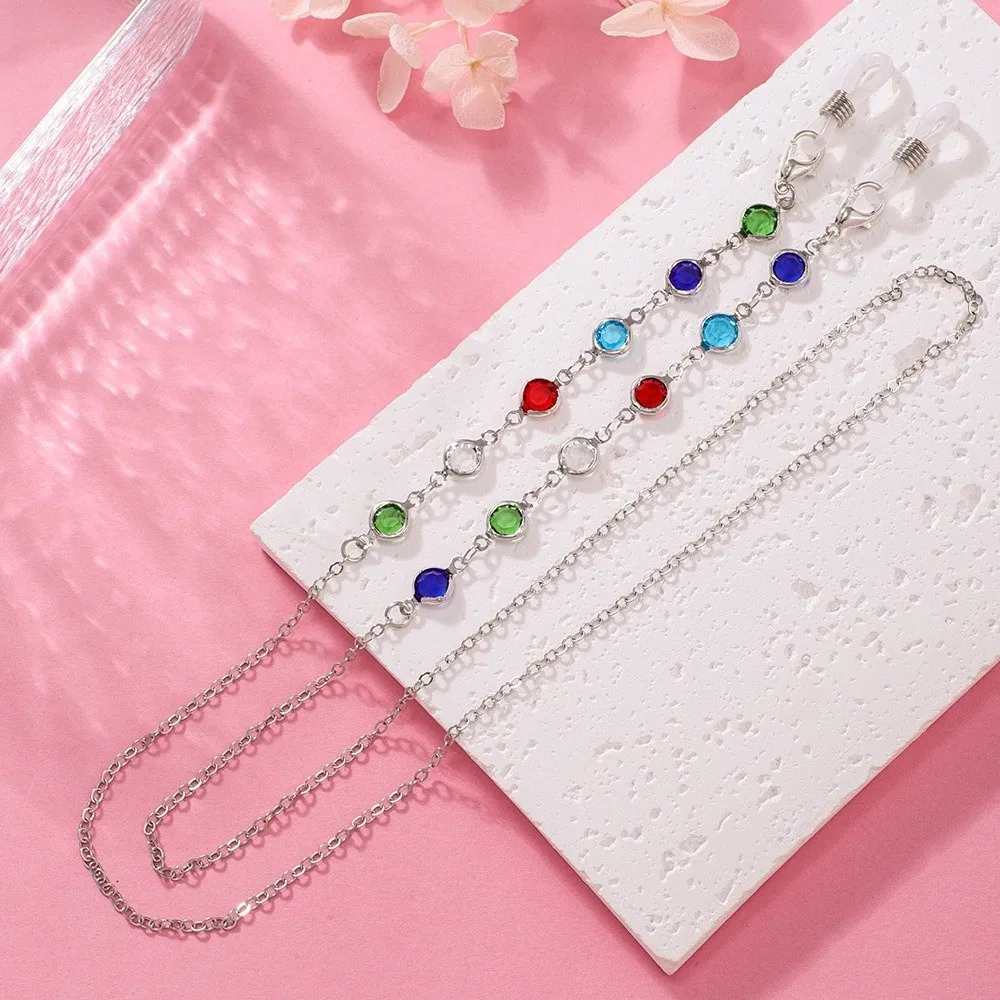 Fashion Colorful Crystal Beads Eyeglass Holder Multicolor Nonslip Sunglass Lanyard Straps Anti Drop Eyeglass Chain Women Men