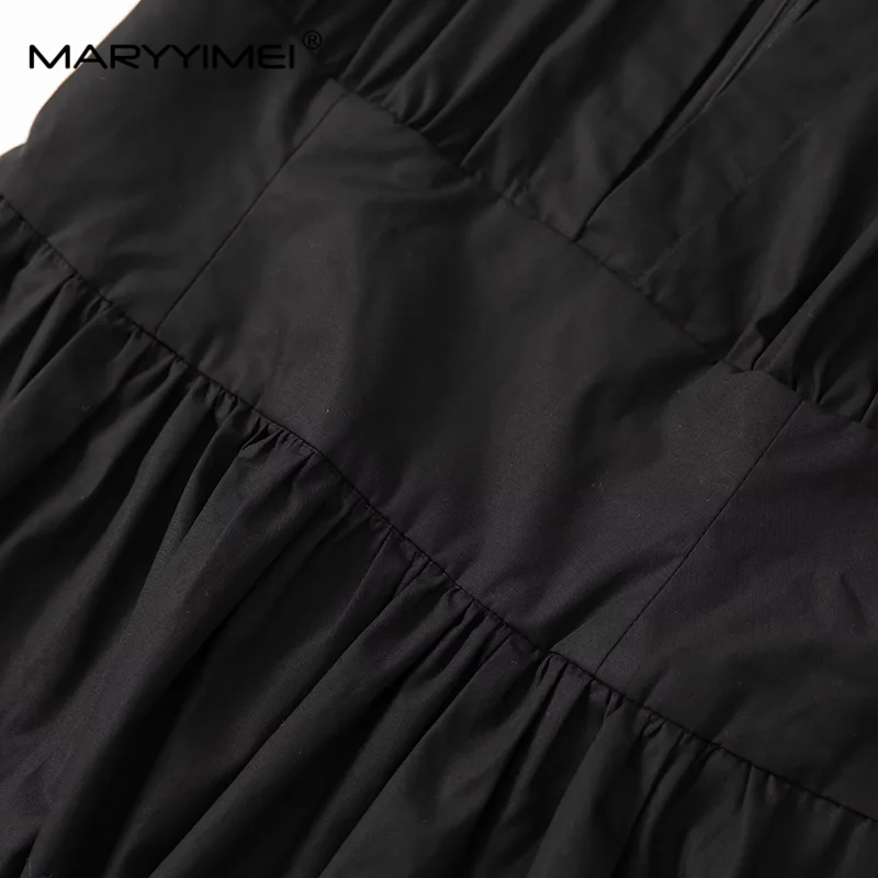 MARYYIMEI Autumn Winter Women\'s Commuter Dress Fashion V-Neck Long-Sleeved High waist Basic Black/White Dresses