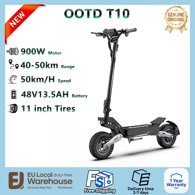 OOTD T10 900W moteur 48V13.5/18AH Scooter électrique vitesse maximale 50 km/h portée maximale 45km affichage Led frein hydraulique pliable e-scooter