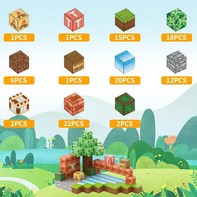 Magnetische Blokken-100PCS Magnetische Bouwstenen Magneet Kubus Speelgoed Stapelen, Bouw Boswereld Set, STEM Montessori Zintuiglijk Speelgoed