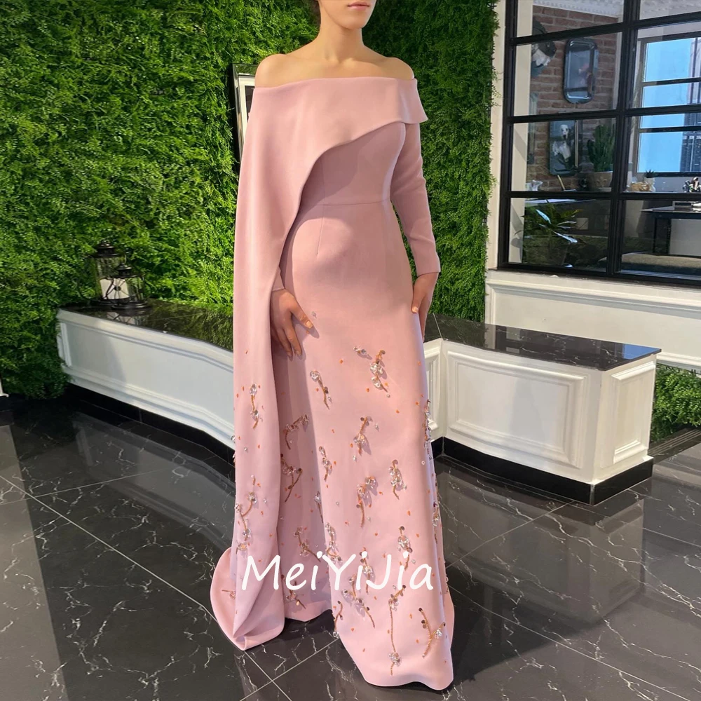 Meiyijia Evening Dress Off-the-shoulder Beaded Long Sleevess Satin Saudi Arabia Sexy Evening Birthday Club Outfits Summer 2024