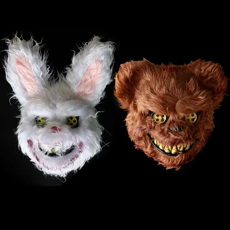 

Halloween Crazy Rabbit Bear Mask Party Horror Cosplay Head Cover Masks Carnival Costume Headgear Props Bloody Plush Costume Ball