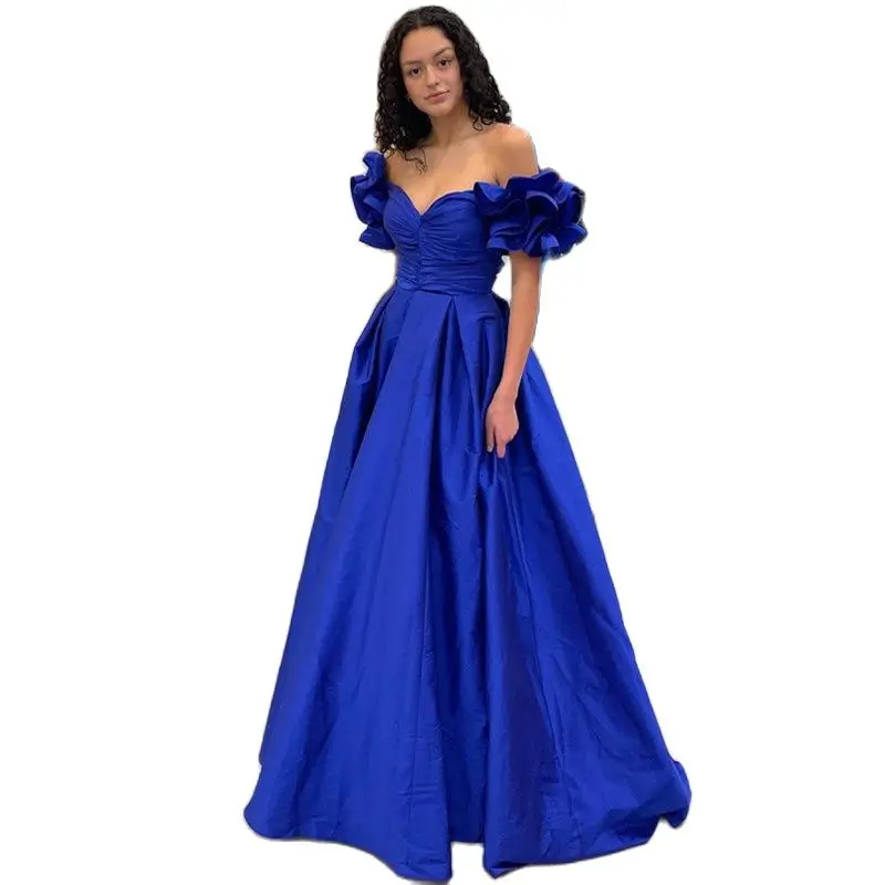 Vestidos de fiesta azules reales para mujer, vestido de noche largo, encantador, sin hombros, Formal, de talla grande