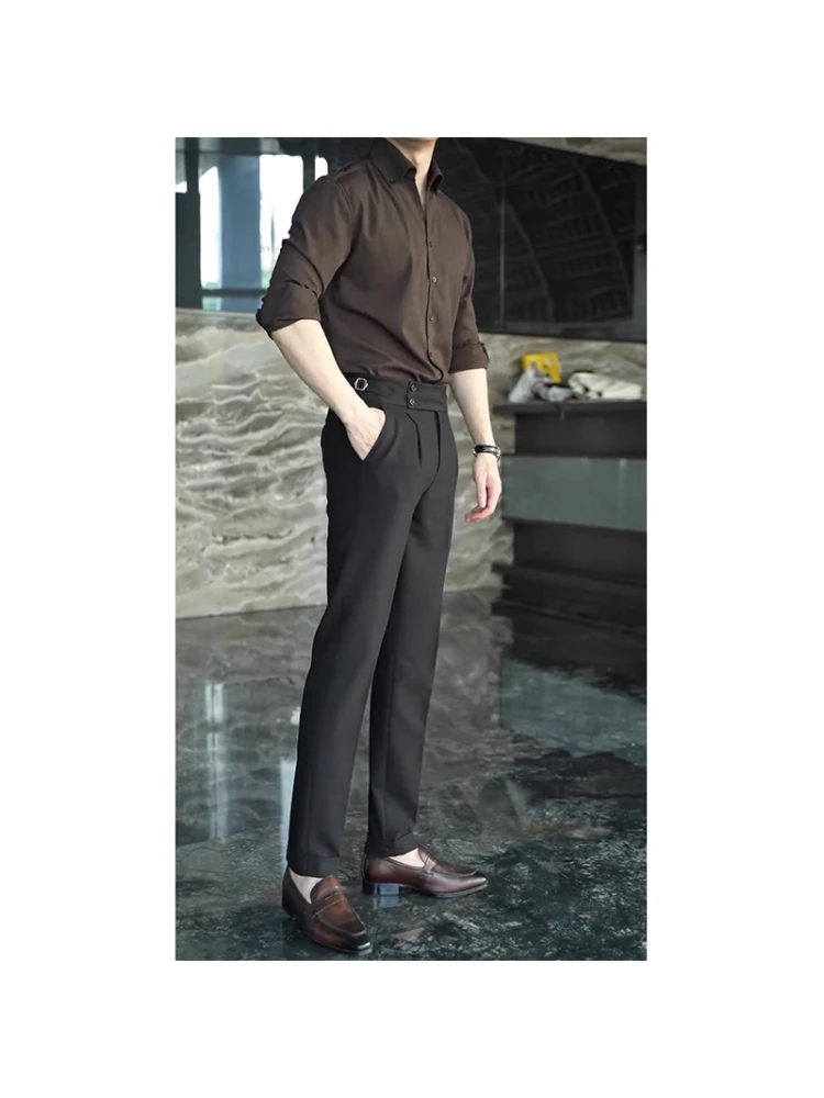 

Bla Neapolitan Men's Slim Straight Busin Trousers Dra Effectiven Slimming Pants Long Legs Faion Cool Sle