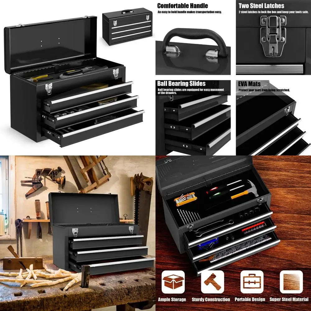 Organizador de ferramentas portátil de 20 gavetas e 4 camadas com bandeja superior, trava automática, forro protetor e alça para reparos automotivos