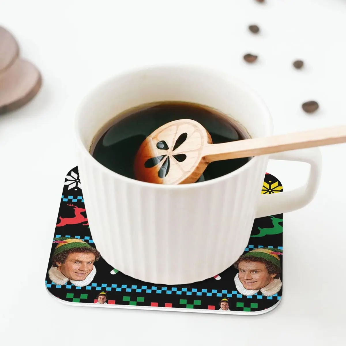 Buddy The Elf Ugly Christmas Xmas Movie Will Ferrell Coasters Kitchen Placemats Insulation Cup Coffee Mats For Decor Set of 4