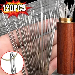 12/120Pcs Blind Sewing Needles Stainless Steel Elderly Big Side Hole Needle DIY Jewerly Beading Self Threading Sewing Tools