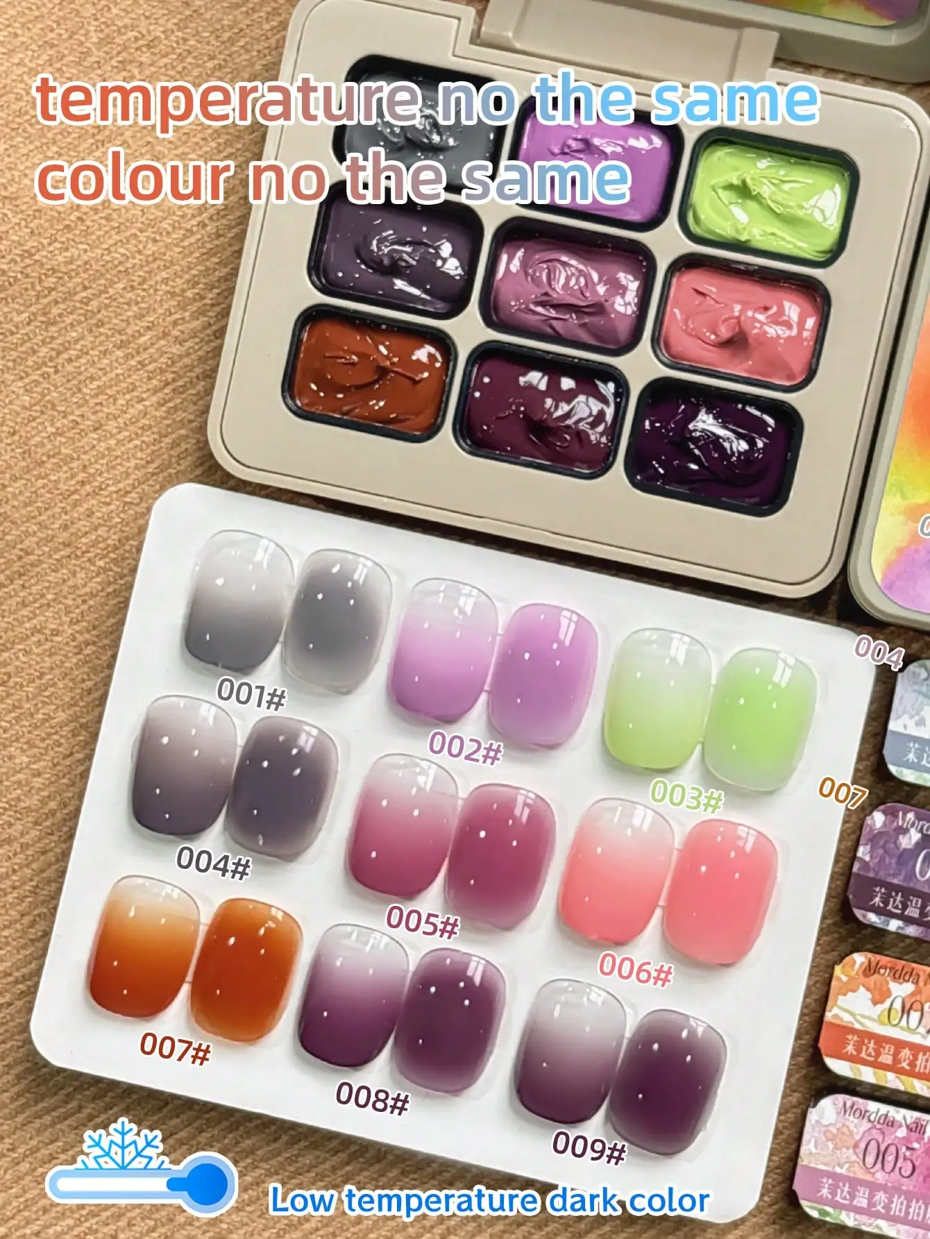 9-color درجة الحرارة تغيير لون اللوحة طلاء الأظافر باتينغ الغراء لطخة المعلبة عالية التشبع شعبية-Wen Bian Jiu Se