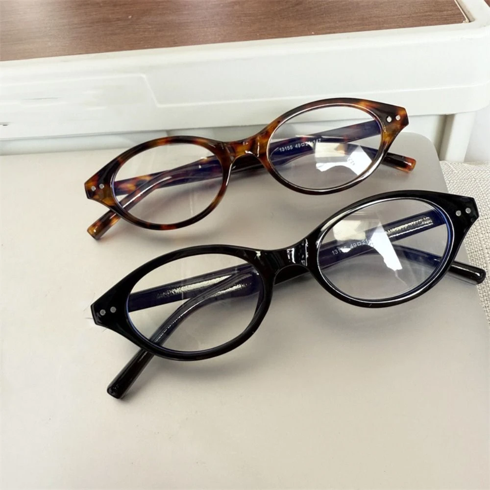 

Shiny Optical Myopia Oval Frame Glasses Round Frame PC Flat Spectacle Glasses Y2k Anti Blue Light Leopard Pattern Glasses Men