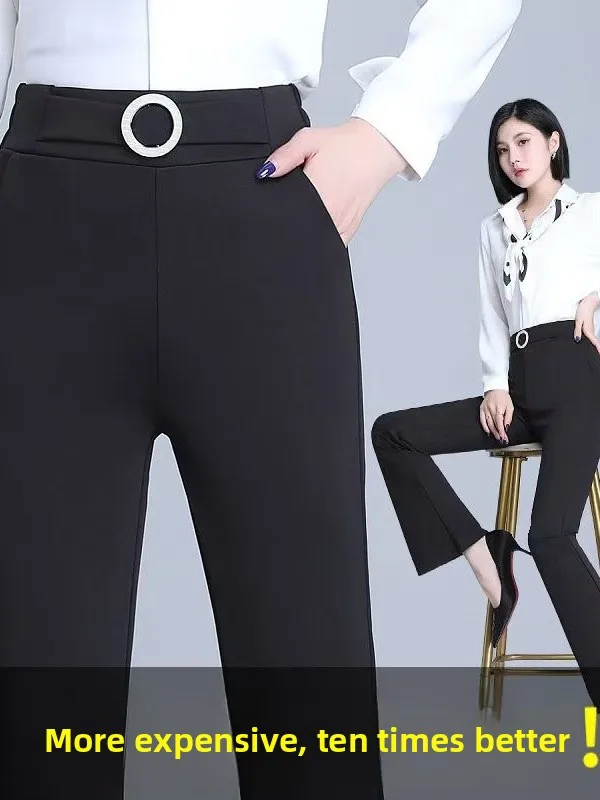 ارتفاع الخصر متوهج السراويل النسائية التخسيس ثنى تنوعا ملابس العمل غير رسمية الكورية Sle ألياف البوليستر السراويل الطويلة