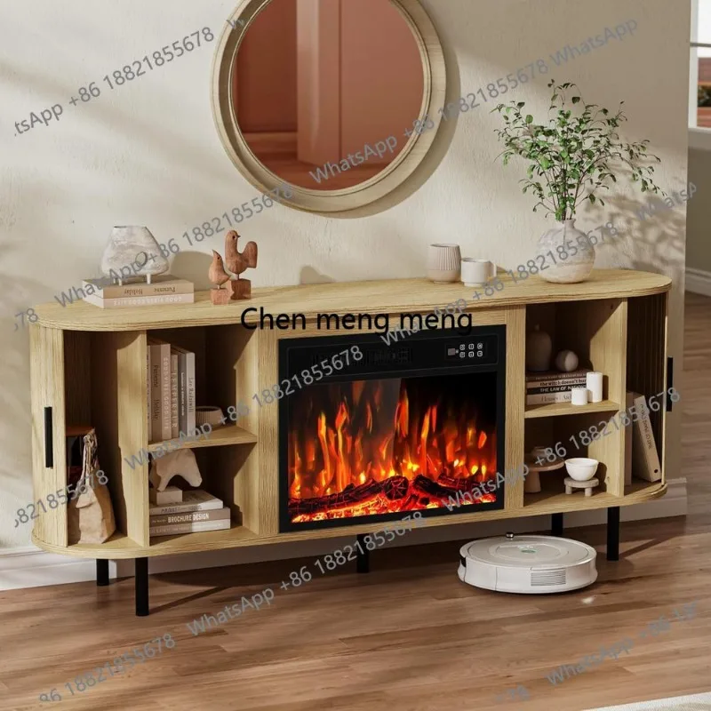 65 to 75 TV Stand with 23 Electric Fireplace, Curved Oak Entertainment Center