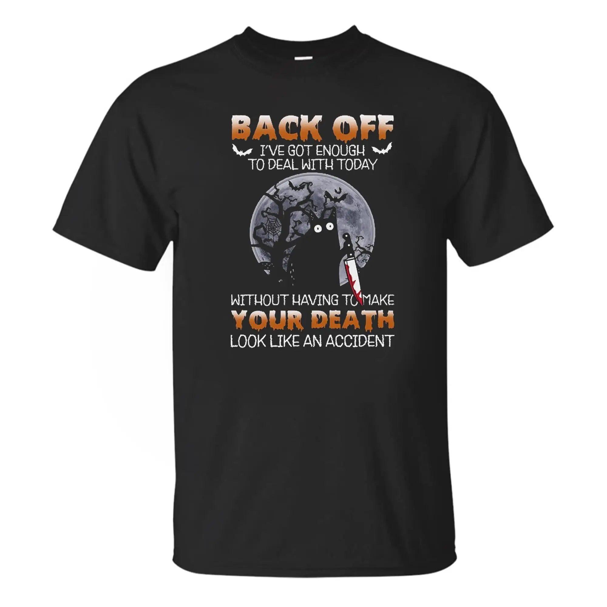 Back Off I've Got Enough to Deal with Today T-Shirt, Cat Holding Knife  Halloween   ShirtAnime Graphic T-shirts for