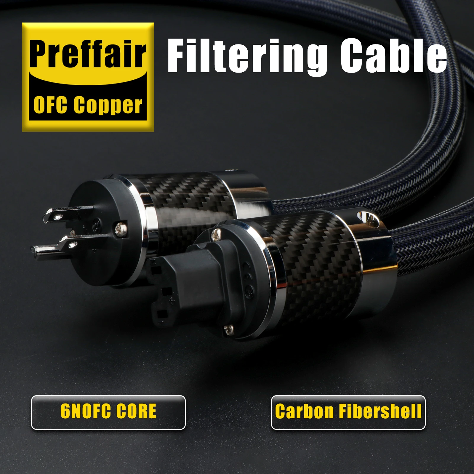 Hifi Power Cable 7N OCC&OFC Audio Cable AU/EU/US Shielded Carbon Fiber Plug Rhodium Plated Connrctor Filtre Audio Power Cord