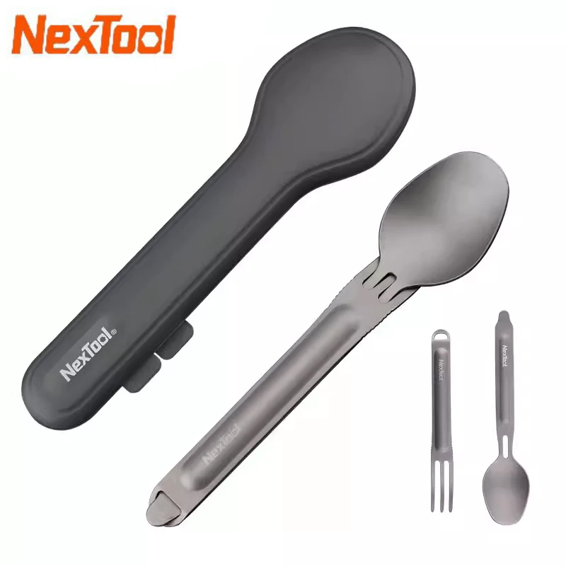 nextool-2-in-1-純チタンフォークとスプーン取り外し可能なポータブル食器アウトドアキャンプピクニック緊急サバイバル用品
