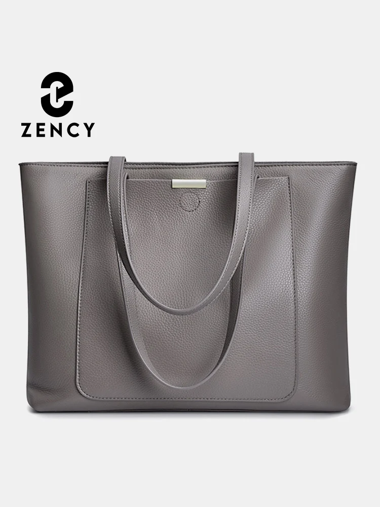 Zency Damska Torba Shopper z Prawdziwej Skóry, Duża Torba na Ramię z Przednią Kieszenią na Laptopa, Telefon, iPad, Designerska Torba na Zakupy