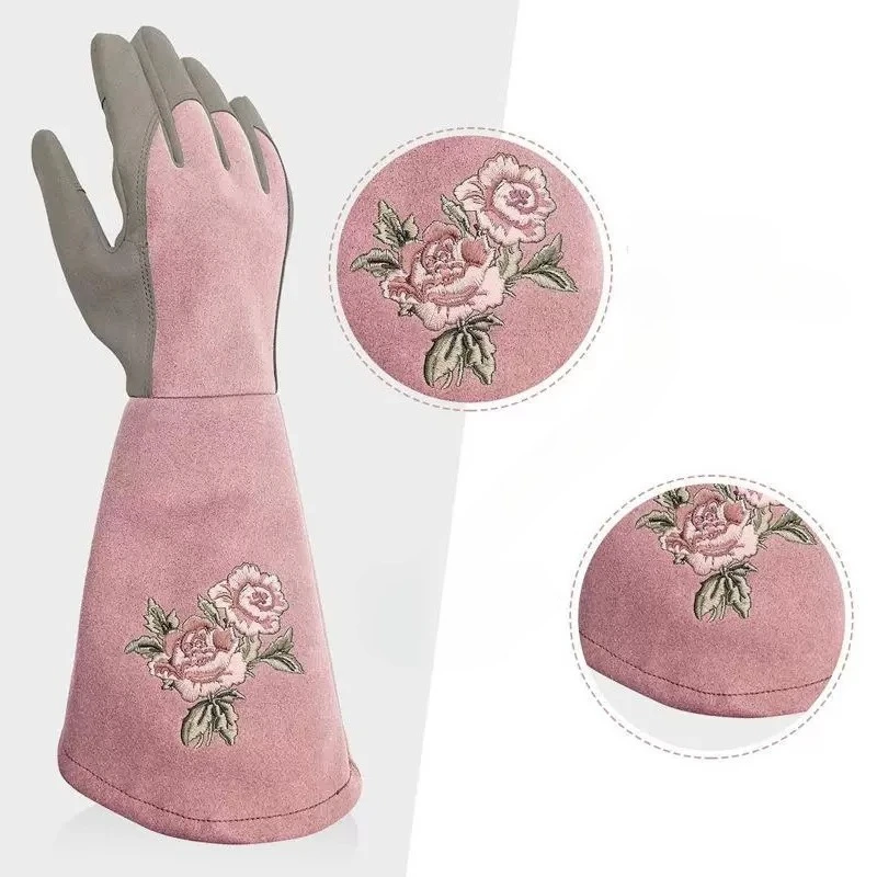 Garden & lawn trimming anti-prick long-sleeve printed leather gloves