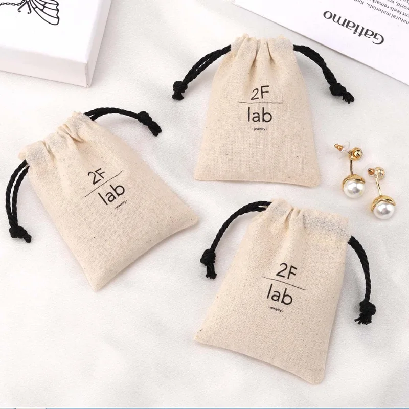 Custom Natural Linen Gift Bags 5x7cm 9x12cm 10x15cm 15x20cm pack of 50 Jewelry Drawstring Pouch Eco-Friendly Party Favor Sack