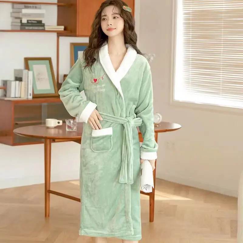 Winter Robe Ladies Dressing Gown Fluffy Bathrobe Hooded Bathrobe Pyjamas Women Bathrobe Winter Pyjamas Female Home Clothing