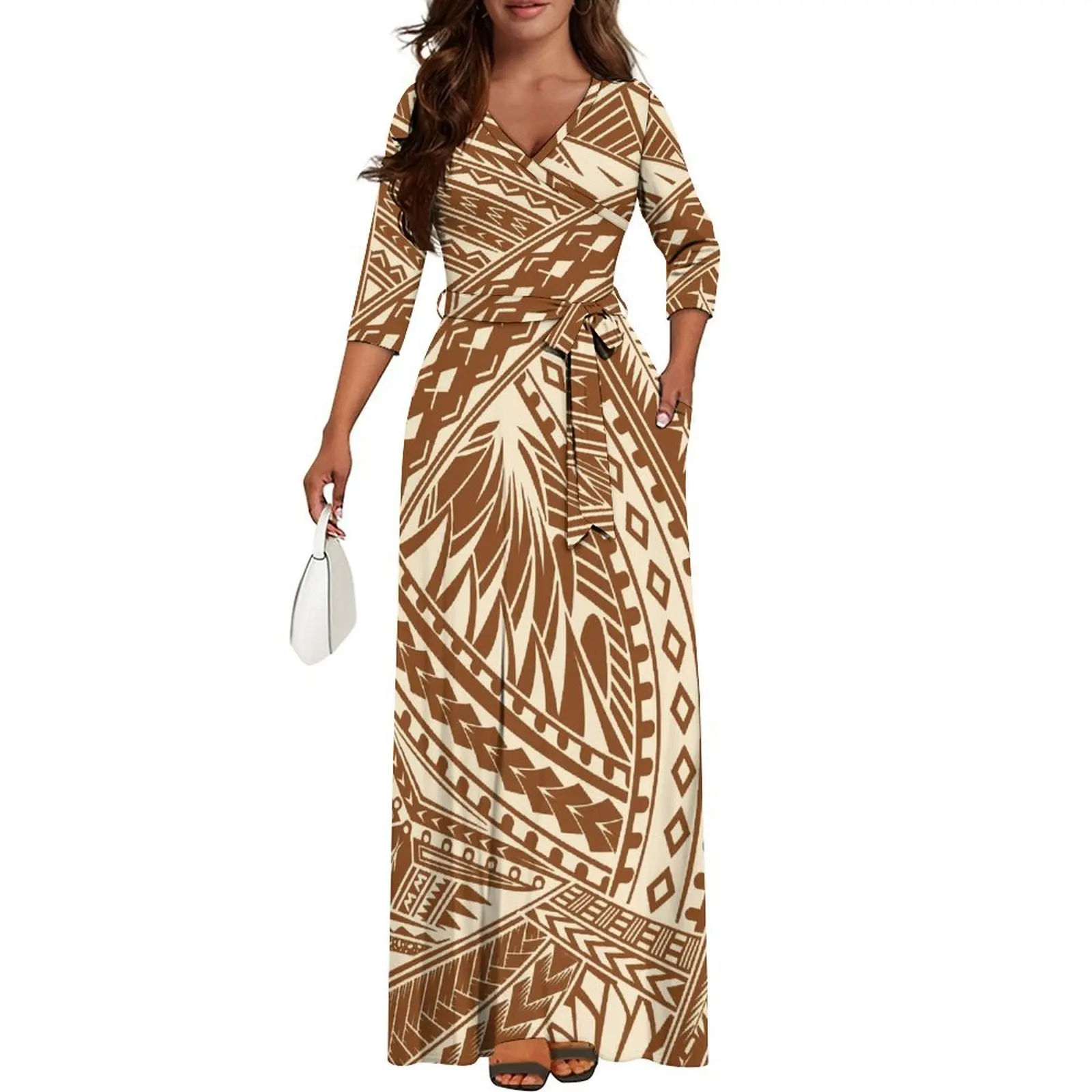 Pacific Island Women'S Clothing Custom Tribal Ethnic Polynesian Style Fashion Women'S Summer New Fashion Waist Strap Long Dress