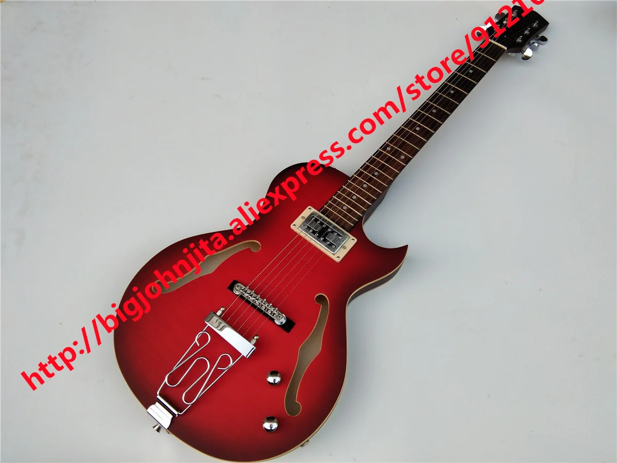 

New Semi Hollow Electric Guitar Matte Red Flame Maple Skin Top Mahogany Body 1 Pieces Pickups BJ-185