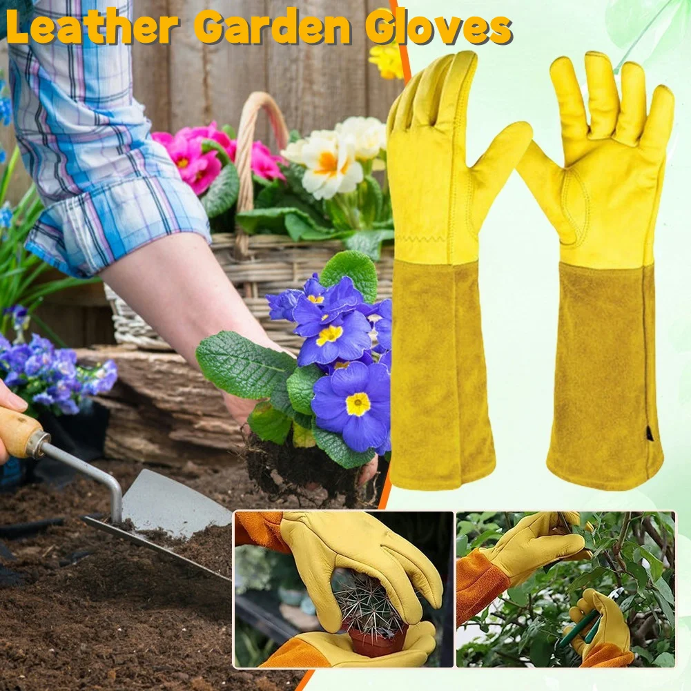 

1 Pair Long Thorn Proof Gardening Gloves Breathable Leather Garden Gloves Labor Protection Long Elbow Gloves Best Garden Gift