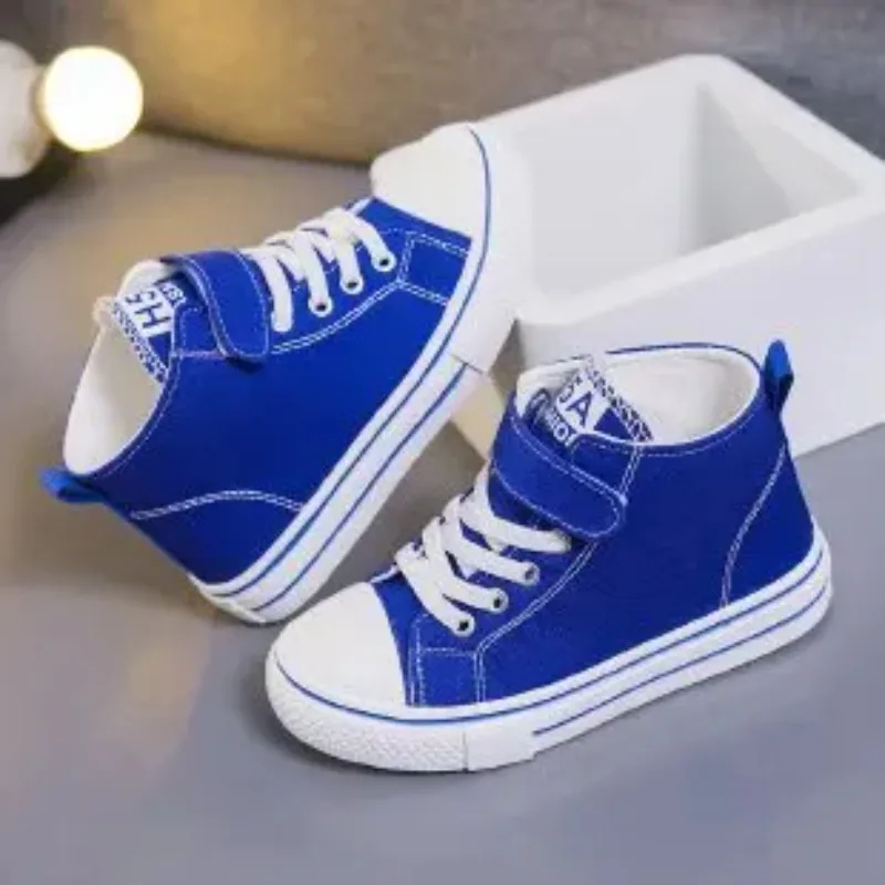 2026 Spring and Autumn New Children's High Top Canvas Shoes with Soft Bottom Fashionable and Casual Non Slip Flat Casual Shoes