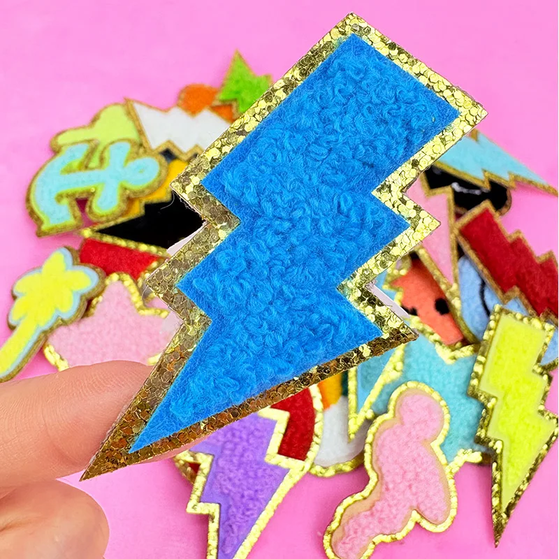 

1Pc Sequin Chenille Embroidery Patches Colorful Lightning Patches Appliques Sticker Patches for Bag Clothes Accessories