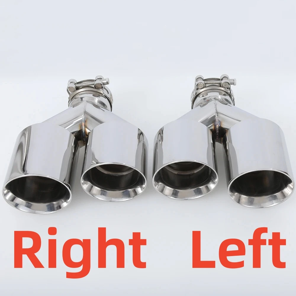 Car Accessories Stainless Steel And Bright Face Without Marked Y-type Double Outlet Straight Edge Exhaust Pipe Tailpipe