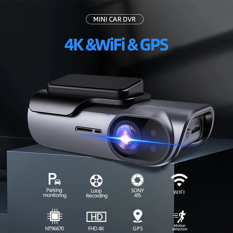 ACCEO 4K Car Dash Camera UHD Recording Car DVR Night Vision Video Recorder DashCam With GPS Wi-Fi Support Black Box 24H Parking