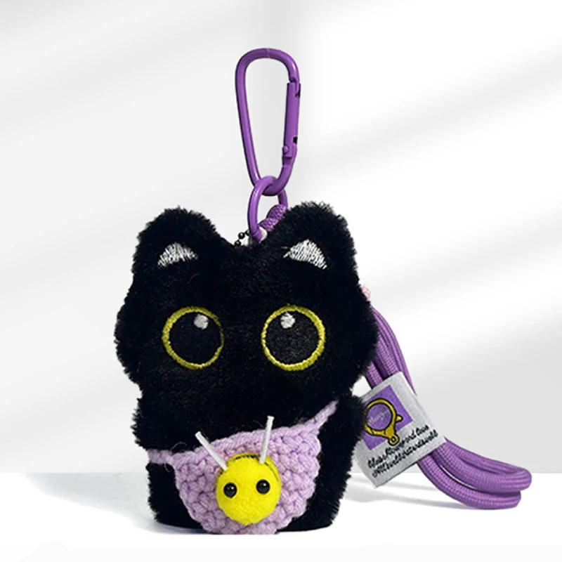 Simpatico gatto nero portachiavi ciondolo zaino appeso bambola di peluche gattino cellulare ciondolo borsa portachiavi ciondolo di Halloween portachiavi decorazione