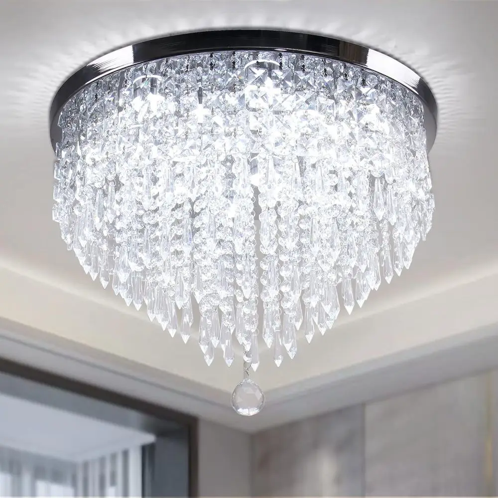 

19,7-дюймовый хрустальный потолочный светильник с LED-подсветкой, 5-ярусный, круглый, для столовой или спальни, 6500 люмен