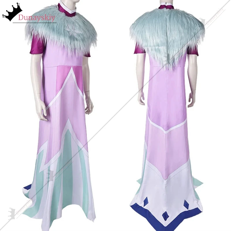 만화 Helluva 코스프레 보스 Andrealphus 롤 플레잉 의상 롱 스커트 모피 목도리 Hallowmas 파티 유니폼 카니발 역할 놀이 정장