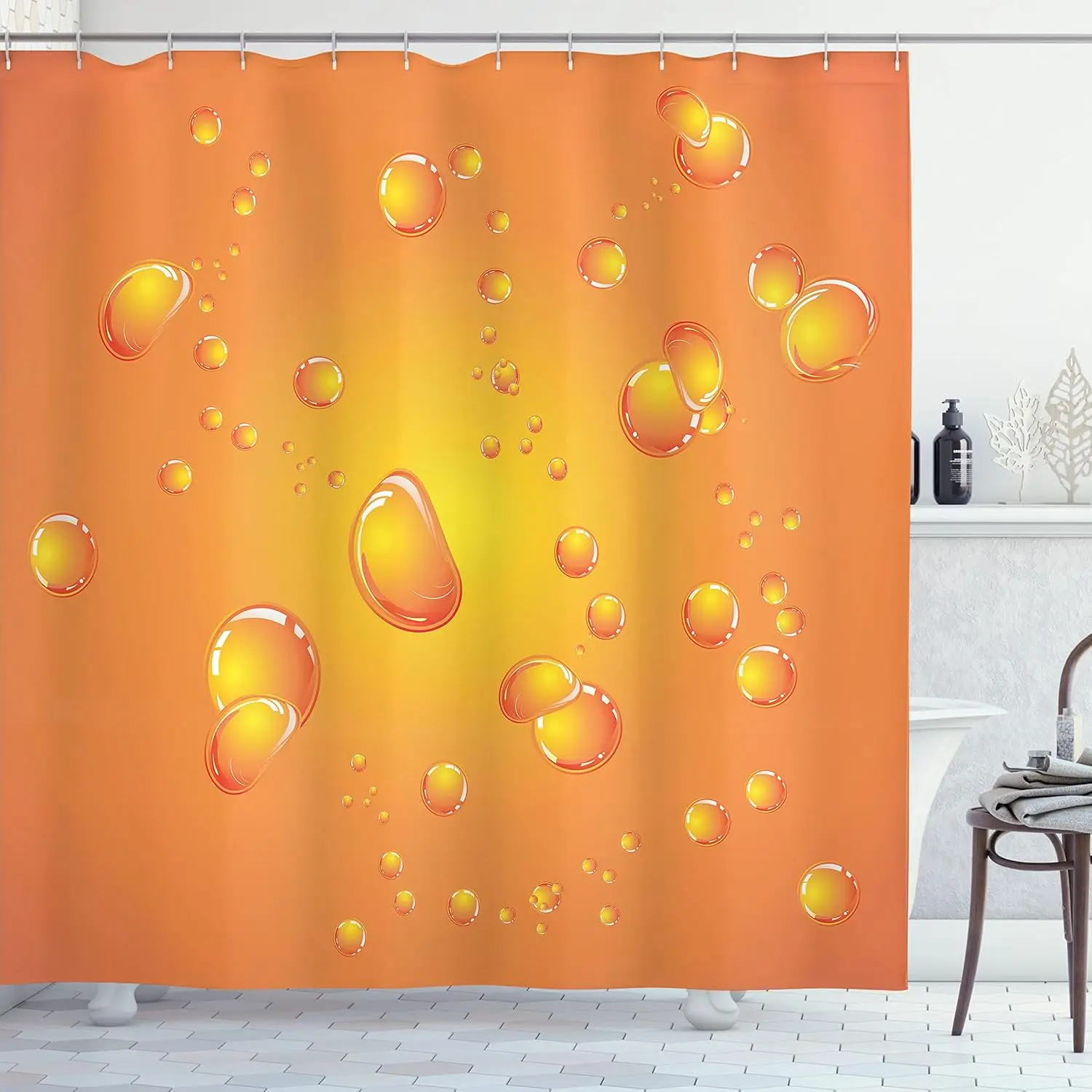 Orange Shower Curtain, Abstract Tangerine Colored Bubbles on Closeup Background Fresh Summer Design Graphic Pattern,