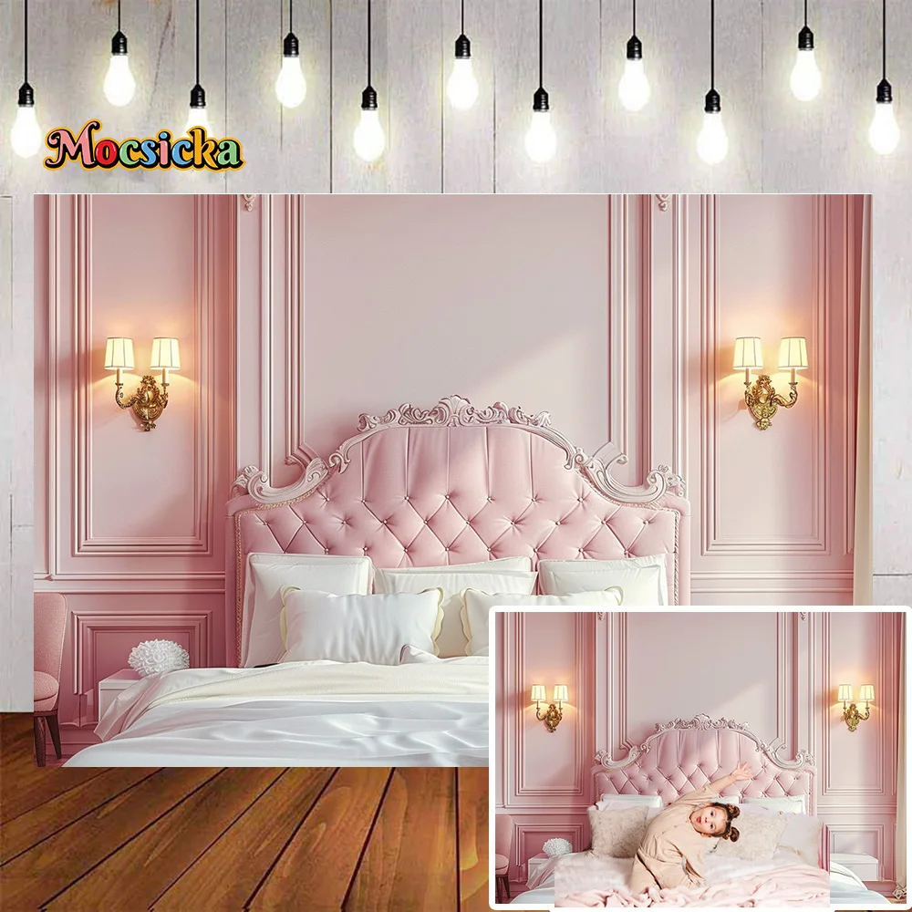 

Headboard Photography Background Pink Classical Wall Lamp Girls Boudoir Backdrop Decor Kid Adult Birthday Party Photozone Studio