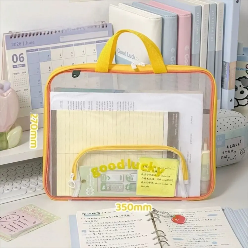 حقيبة ملفات A4 شبكية محمولة شفافة ذات سعة كبيرة حقيبة تخزين أدوات مكتبية مع مقبض منظم الملفات واللوازم المدرسية #2