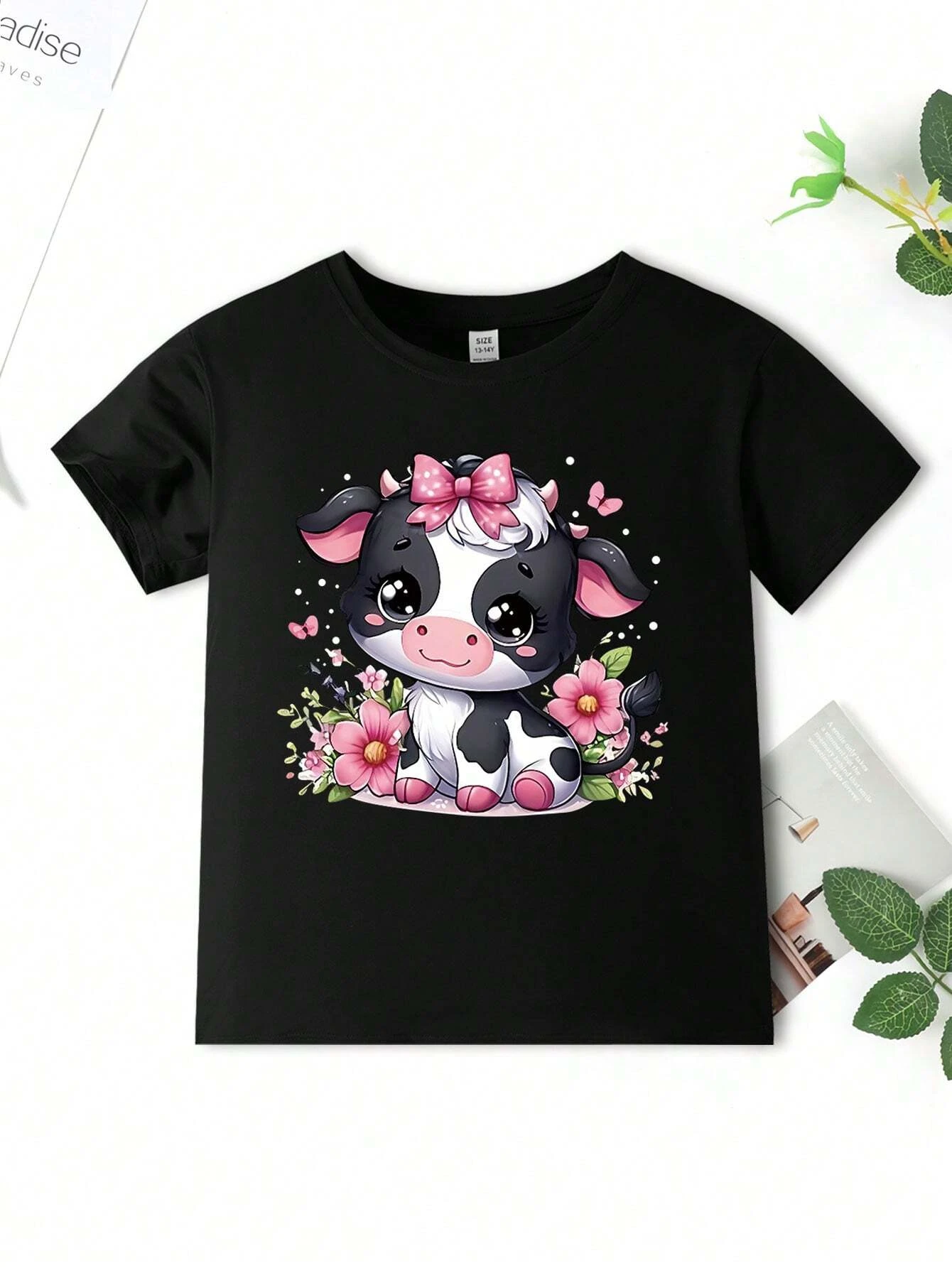 Cartoon süße Katze Milchkühe Figur Grafik gedruckt T-Shirt Sommer Mädchen Jungen Shirt lässig Kurzarm Tops Crewneck Kleidung