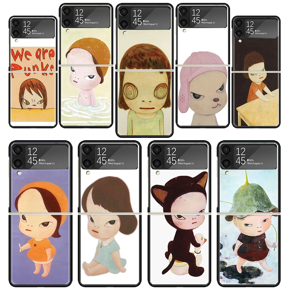 Y-Yoshitomo Nara Phone Case for Samsung Galaxy Z Flip 6 5 4 3 5G Black Hard Cover ZFlip6 ZFlip5 ZFlip4 ZFlip3 Fundas Coque