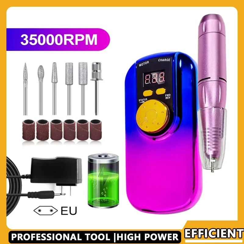 

35000RPM Portable Electric Nail Drill Machine With LCD Display Rechargeable for Acrylic Gel Professional Manicure Tools