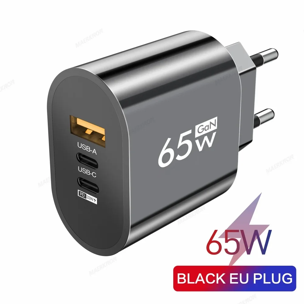 GaN 65W USB Type C Charger Adapter Mobile Phone USB C Fast Charger QC3.0 PD Travel Wall Charger For iPhone Huawei Samsung Xiaomi
